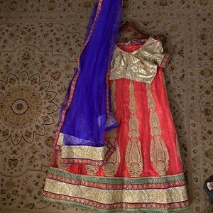 Multicolored Sleeveless Formal Dress with Gold Embroidery